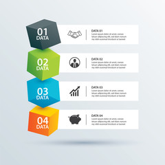 Infographics box square with 4 paper data template. Vector illustration abstract background. Can be used for workflow layout, business step, tag, banner, web design.