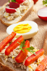 Fresh sandwiches or baguette with mackerel or tuna fish paste