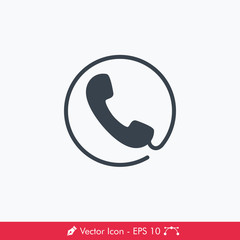 Round Line Phone Icon / Vector
