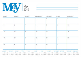 May 2019 desk calendar vector illustration