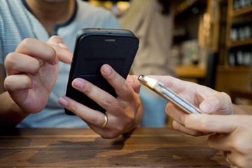 close up hand typing smartphone with copy space for text, shopping online, sending email, man play phone, use smartphone, mobile phone, telephone