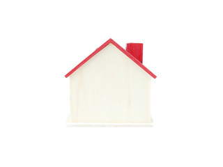 Obraz na płótnie Canvas wood home and toy model isolated on white background, concept Home buyer or Home seller
