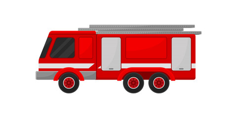 Firefighting emergency vehicle with telescopic ladder vector Illustration on a white background