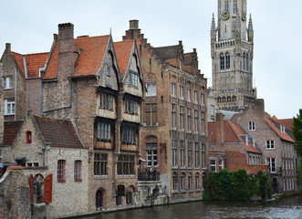 Old buildings near canal in Brugge, Flanders, Belgium