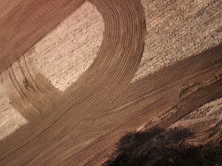 Aerial view of tractor on agricultural field