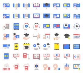 e learning and educated online icon set, flat design