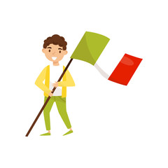 Boy holding national flag of Italy, design element for Independence Day, Flag Day vector Illustration on a white background