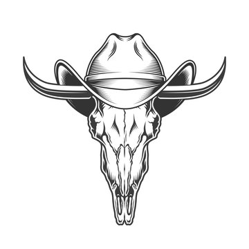 goat skull with horns and cowboy hat