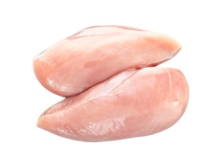 Raw chicken fillet on white background. Chicken breast isolated with clipping path - obrazy, fototapety, plakaty