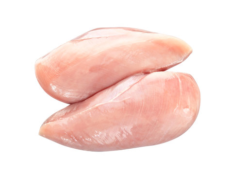Raw chicken fillet on white background. Chicken breast isolated with clipping path