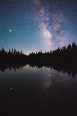 Fototapeta na wymiar Reflection of Summer Milky Way Over Summit Lake in Lassen Volcanic National Park, California