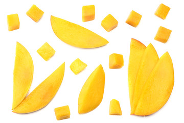 mango slice isolated on white background. healthy food. top view