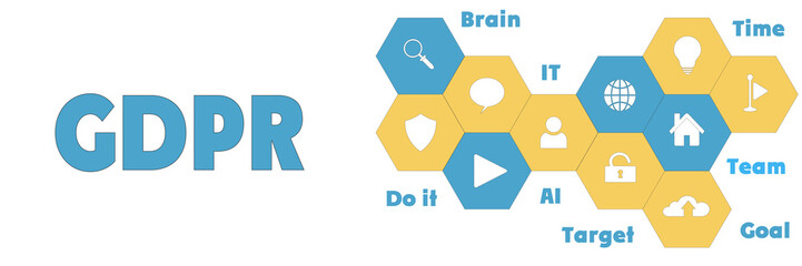 GDPR Hexagon computer comcept. Tags and icons. Word cloud