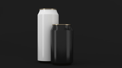 Big white and small black gold soda cans mockup