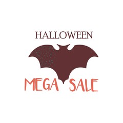 Halloween logo with bat in flat line style