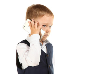 Schoolboy with smartphone