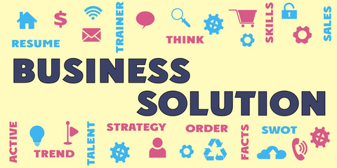 BUSINESS SOLUTION Tags and icons cloud. Hi tech computer concept.