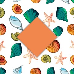 Naklejka premium Banner with shells in cartoon style
