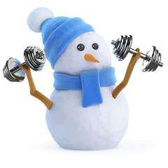 Vector 3d Snowman lifting weights
