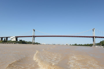 view from Garonne river suspension bridge of Aquitaine Bordeaux France