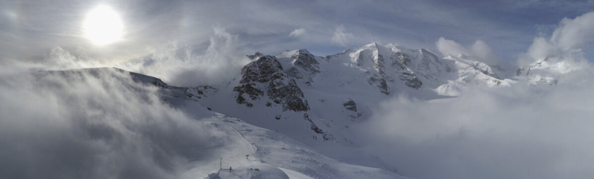 Panoramic view Bermina mountain range, Diavolezza, Switzerland