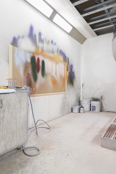 Painting on wall in art studio