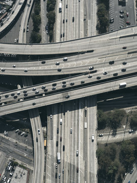 Aerial view freeways and overpasses, Los Angeles, California, USA