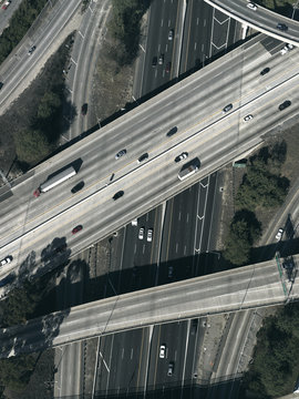 Aerial view freeways and overpasses, Los Angeles, California, USA