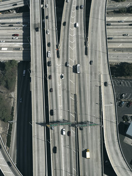 Aerial view freeways and overpasses, Los Angeles, California, USA