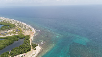 sea beach coast Bonaire island Caribbean sea aerial drone top view
