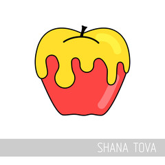 Honey on apple. Rosh Hashanah icon. Shana tova
