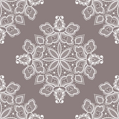 White floral lace seamless pattern. Vector Illustration