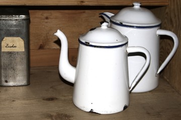 old white enamel coofee pots