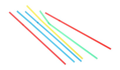 Colorful drinking straws isolated on white background with clipping path, top view