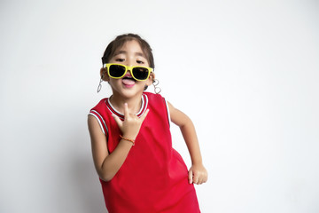asian kid with sport shirt and sun glasses fashion