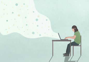 Data streaming from woman using laptop