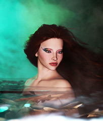 Woman in the water,3d Mixed media for book illustration or book cover