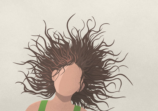 Carefree woman shaking head