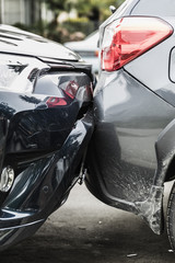 Damaged bumpers from car accident