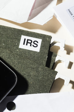 Close up IRS taxes file and finance paperwork
