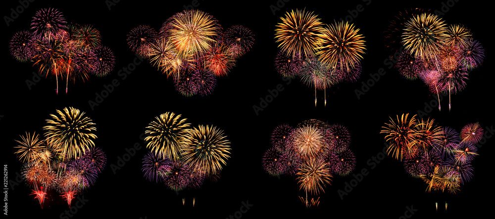 Wall mural Multiple fireworks Collection set (high resolution)	