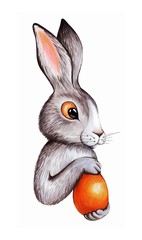 stylized gray easter bunny with painted egg