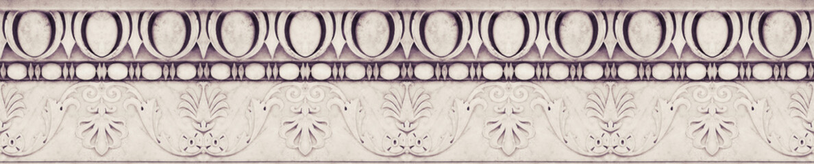 Detail of an old Italian molding stone eaves with flowers and fruit plants - seamless texture