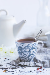 Tea cup still life with white background