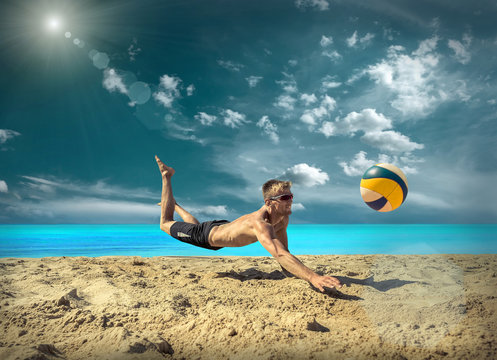 Beach Volleyball player in sunglasses under sunlight. 