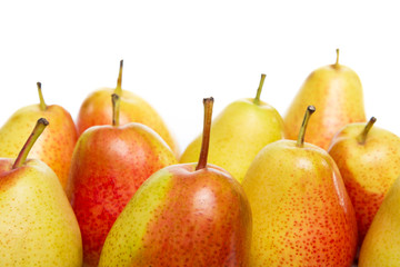 ripe red yellow pear fruits isolated on white background