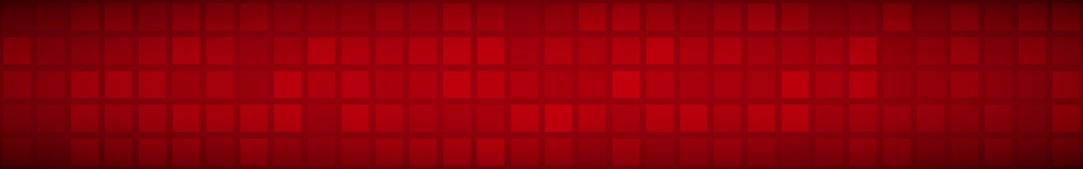 Abstract horizontal banner or background of big squares or pixels in red colors.