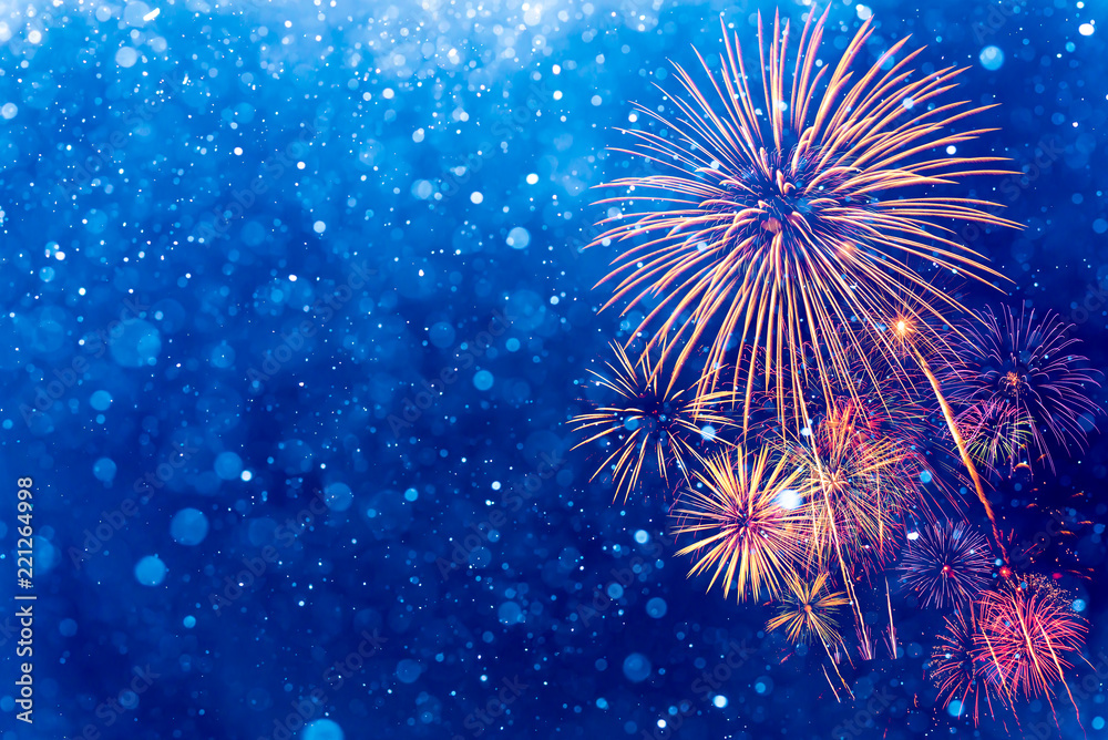 Wall mural fireworks with abstract bokeh background