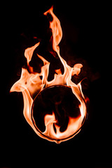 close up view of burning circle figure isolated on black