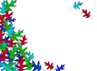 Creative background. Rainbow maple leaves on a white background. Empty place for text.